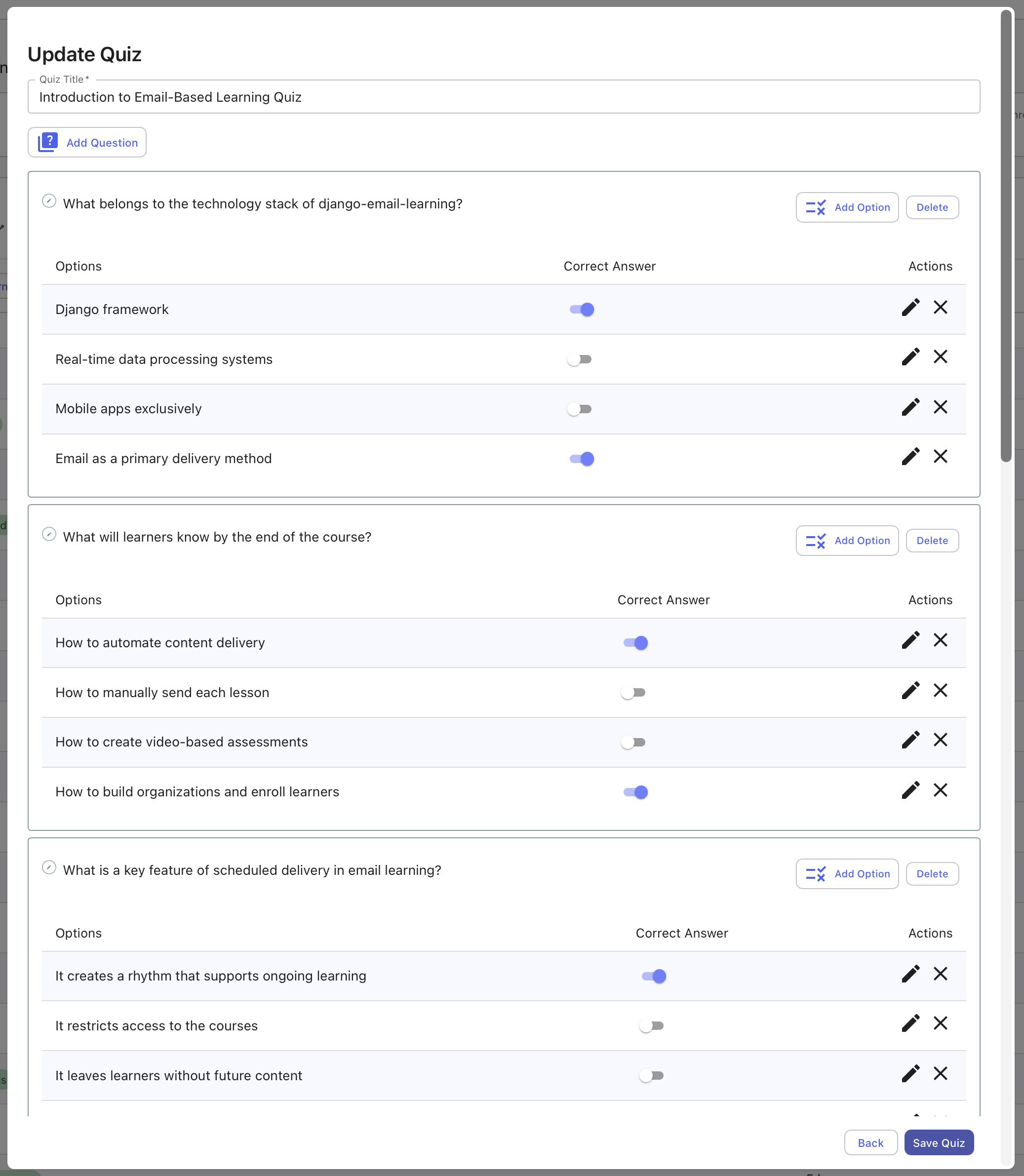Add Quiz Form Interface