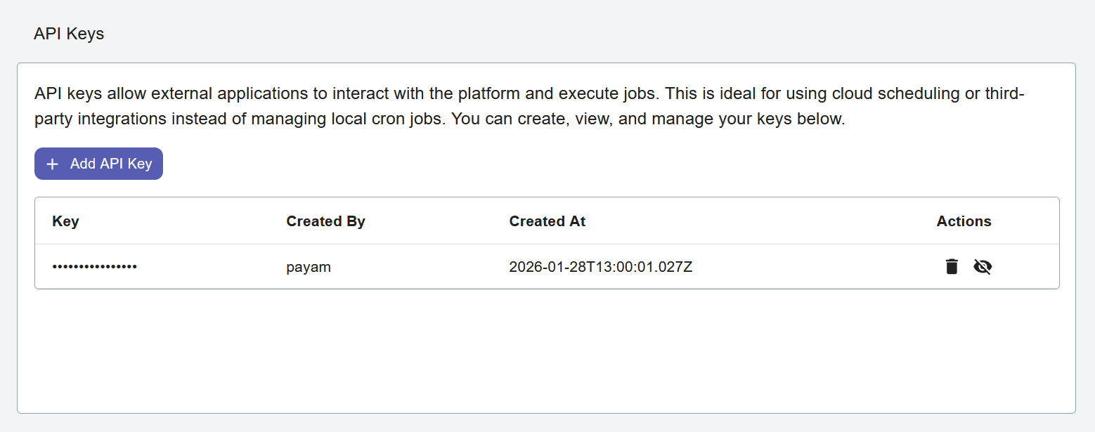 API Keys Management Interface
